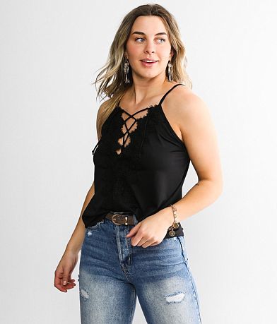 Daytrip Lace Up Flowy Tank Top Women s Tank Tops in Black Buckle