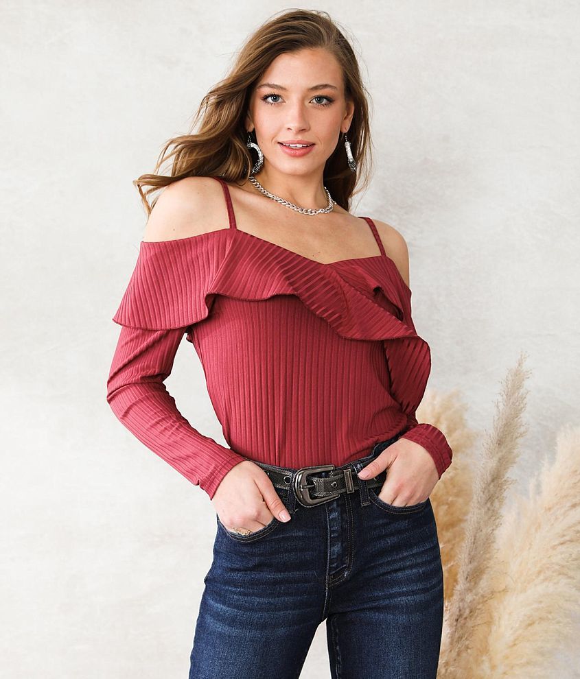 Cold shoulder sales ruffle shirt