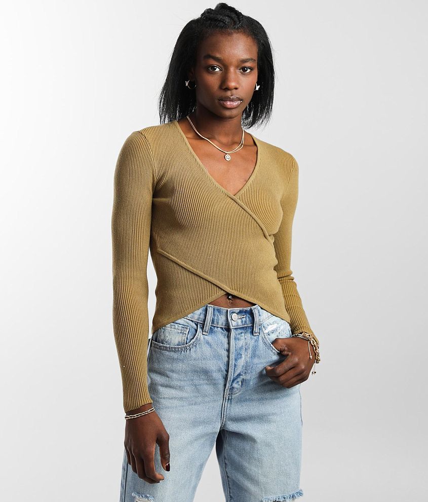 Gilded Intent Ribbed Surplice Cropped Top - Women's Shirts/Blouses