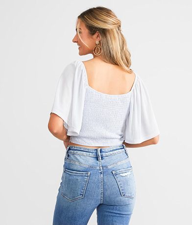 Willow &amp; Root Eyelash Crochet Cropped Top back view