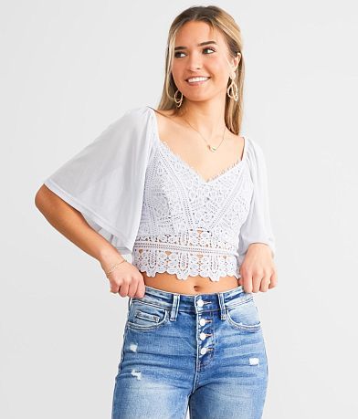 Willow & Root Eyelash Crochet Cropped Top front view