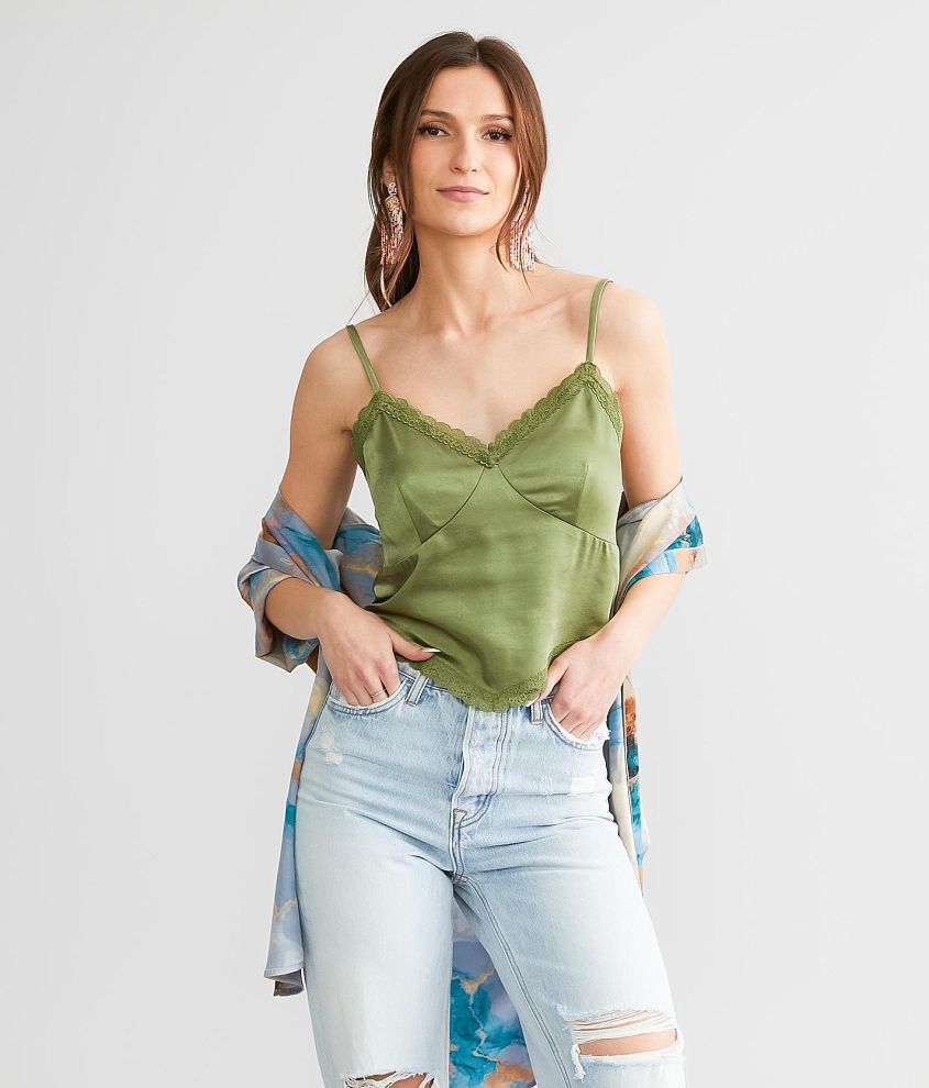 Willow & Root Satin Cropped Tank Top - Women's Tank Tops in Agave Green