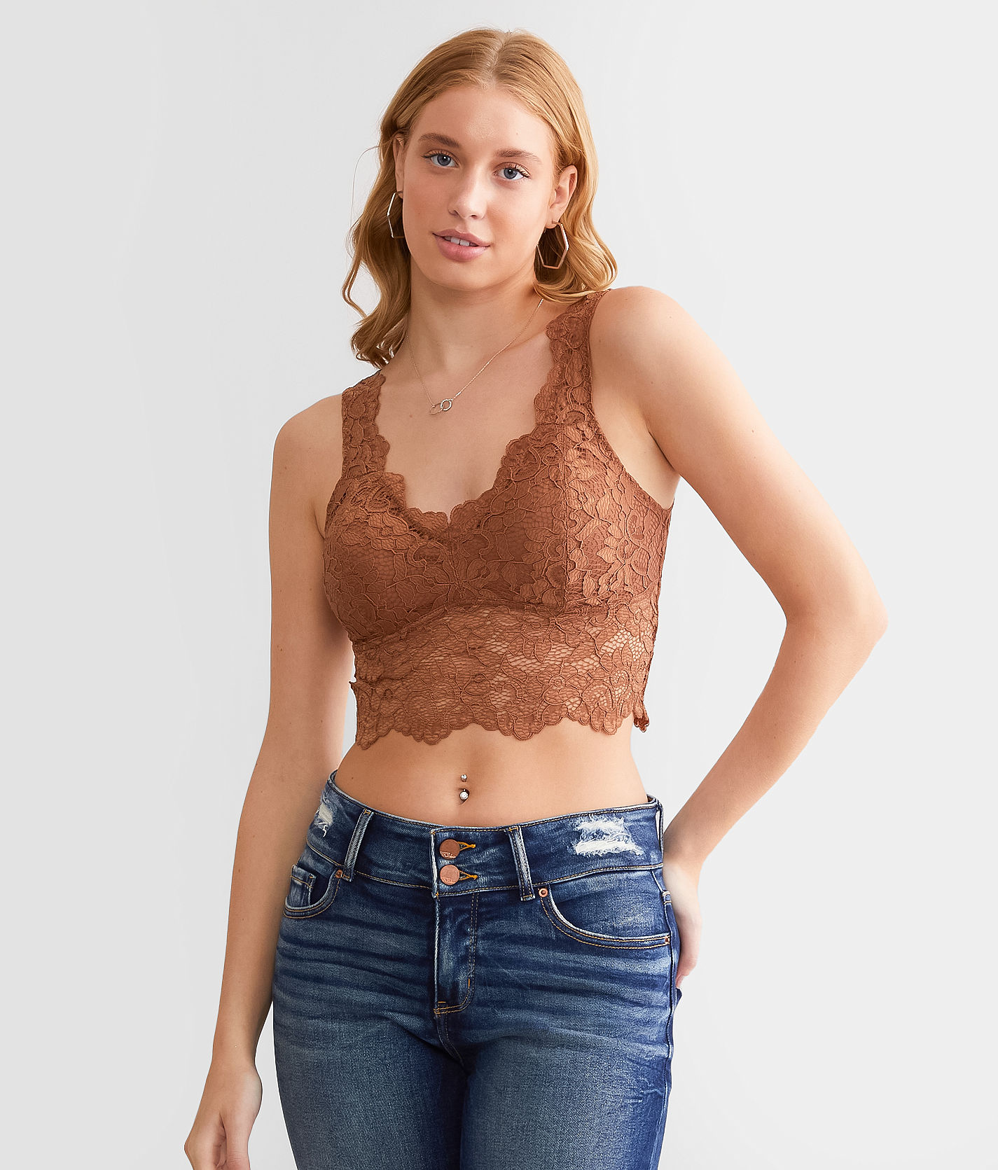 BKEssentials Floral Lace Full Coverage Bralette - Women's Bandeaus/Bralettes  in Cream