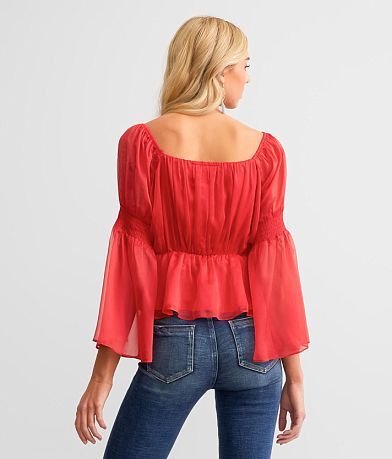 Willow &amp; Root Flowy Crinkle Peplum Top BACK