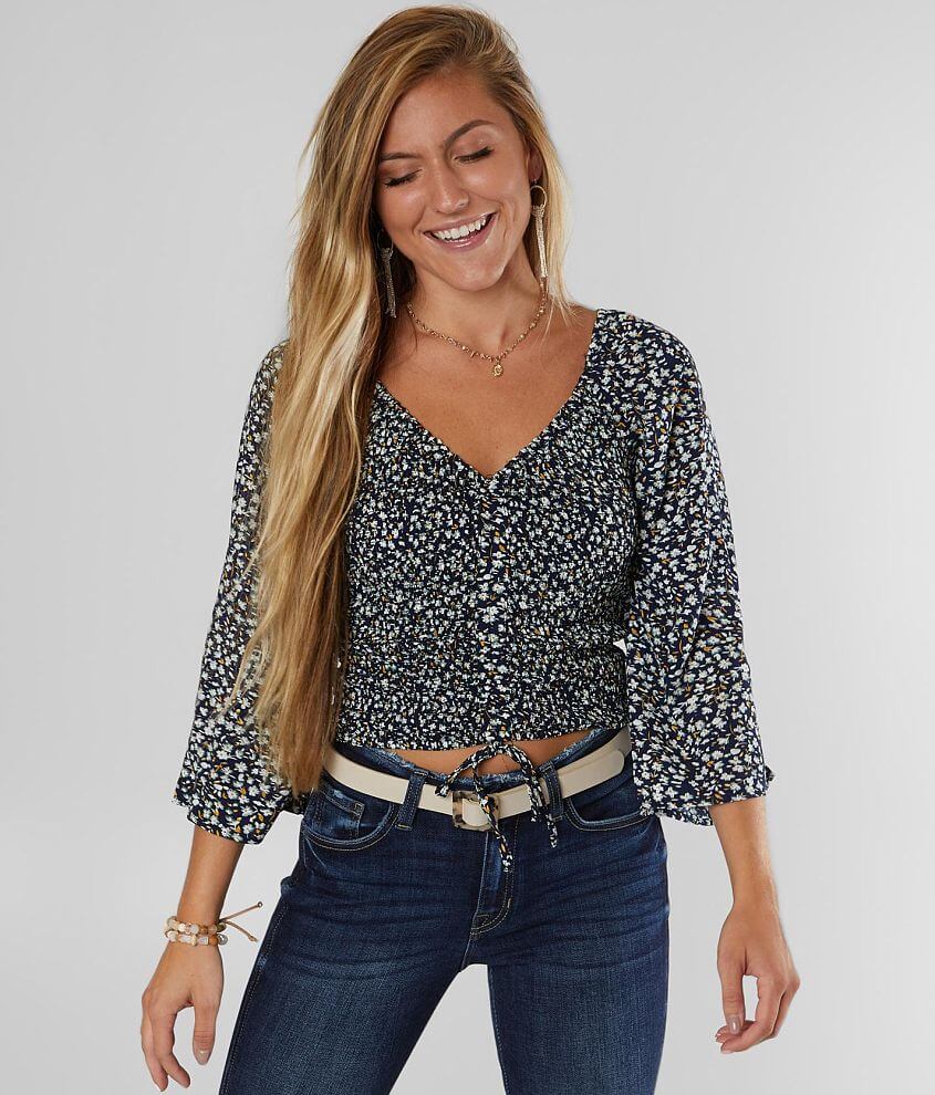 Willow &#38; Root Ruched Floral Top front view