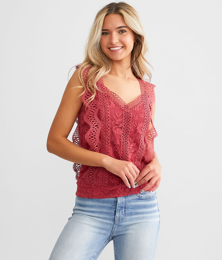 Daytrip Floral Lace Crochet Top - Women's Shirts/Blouses in Earth Red ...
