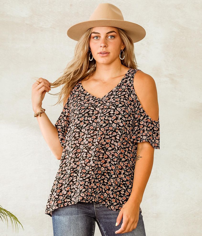 Willow &#38; Root Floral Cold Shoulder Top front view