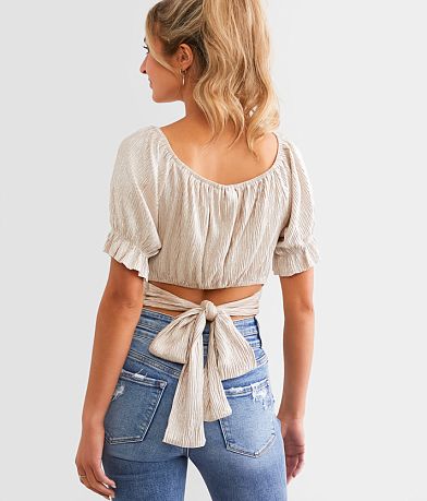 Willow &amp; Root Cropped Wrap Top BACK