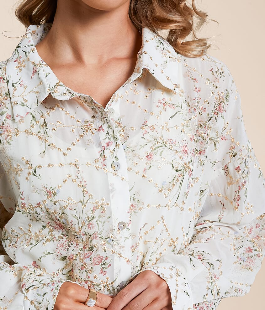 Floral Embroidered Chiffon Blouse
