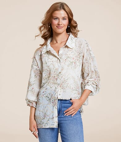 Daytrip Floral Embroidered Chiffon Blouse front view