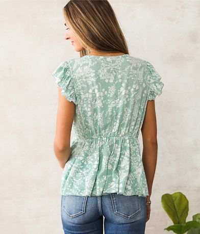 Willow &amp; Root Floral Deep V-Neck Top BACK