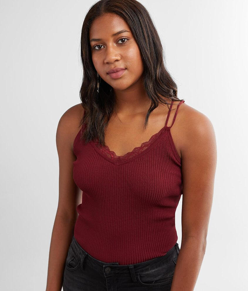 Daytrip Strappy Lace Trim Tank Top - Women's Tank Tops in Cabernet