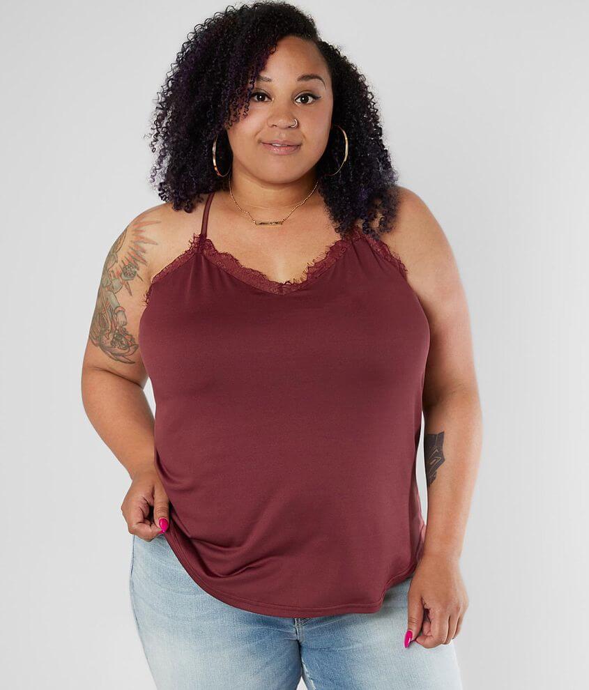 Daytrip Eyelash Lace Tank Top - Plus Size Only front view