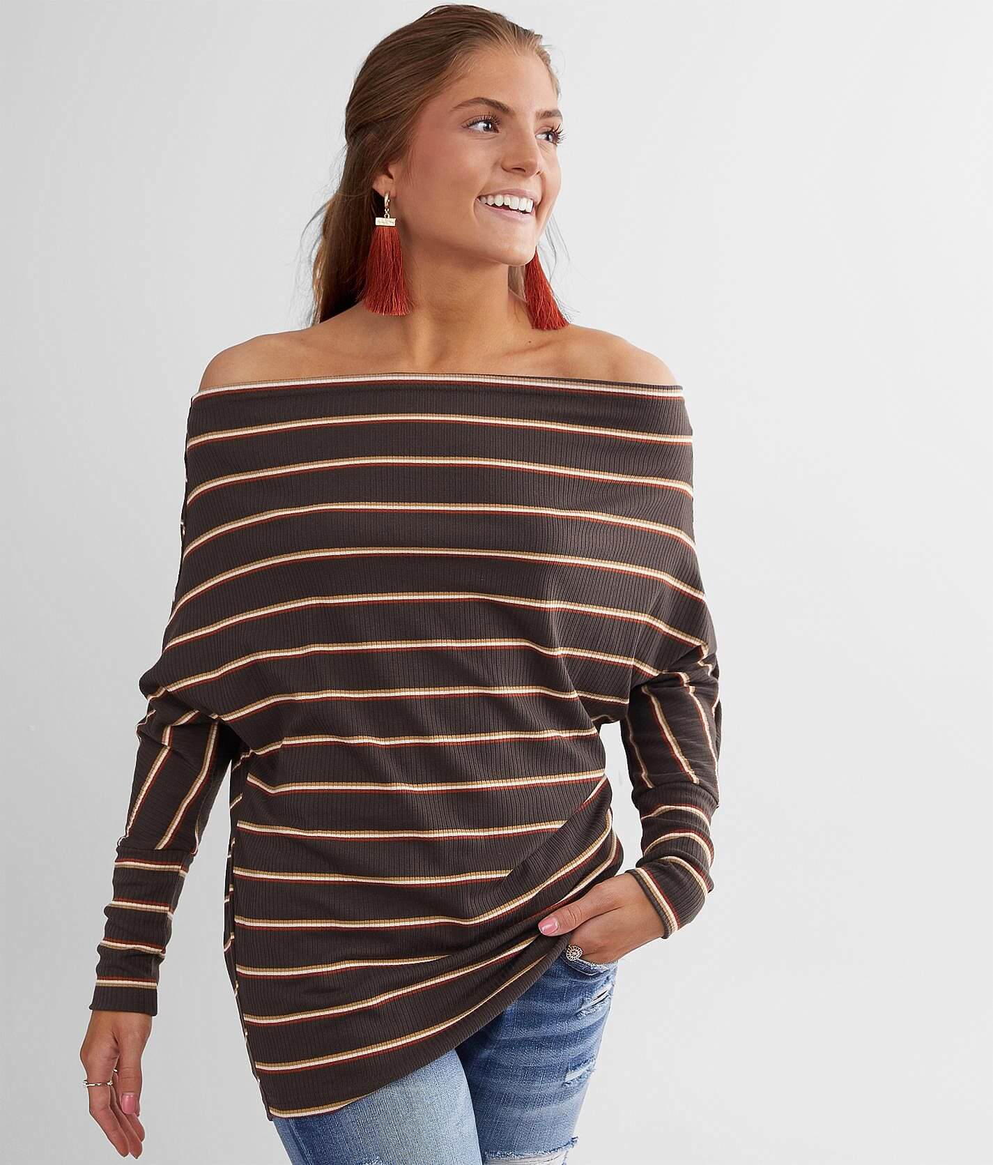 Daytrip Off The Shoulder Striped Top - Women's Shirts/Blouses in