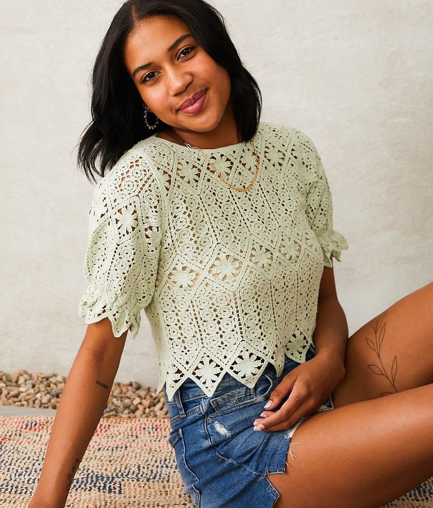 Willow & Root Crochet Top - Women's Shirts/Blouses in Green Lily