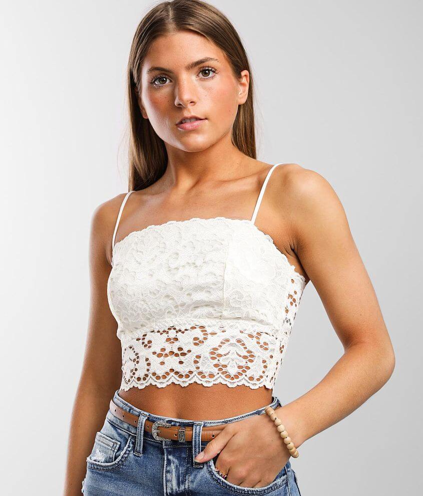 BKEssentials Lace Square Neck Brami - Women's Bandeaus/Bralettes in Cream