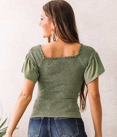Willow &amp; Root Smocked Ruffle Trim Top BACK
