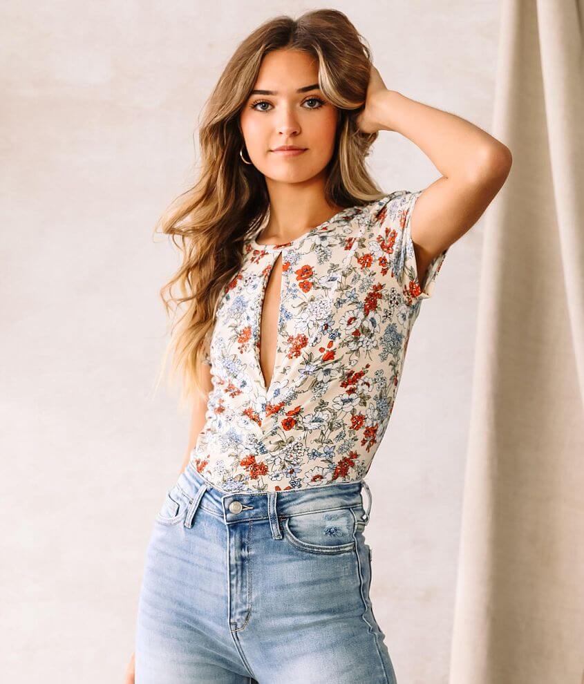 Floral Double Keyhole Top