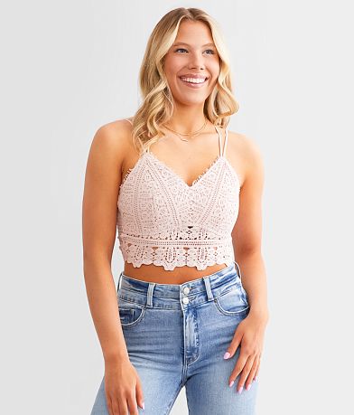 BKEssentials Floral Lace Bralette - Women's Bandeaus/Bralettes in White Gold