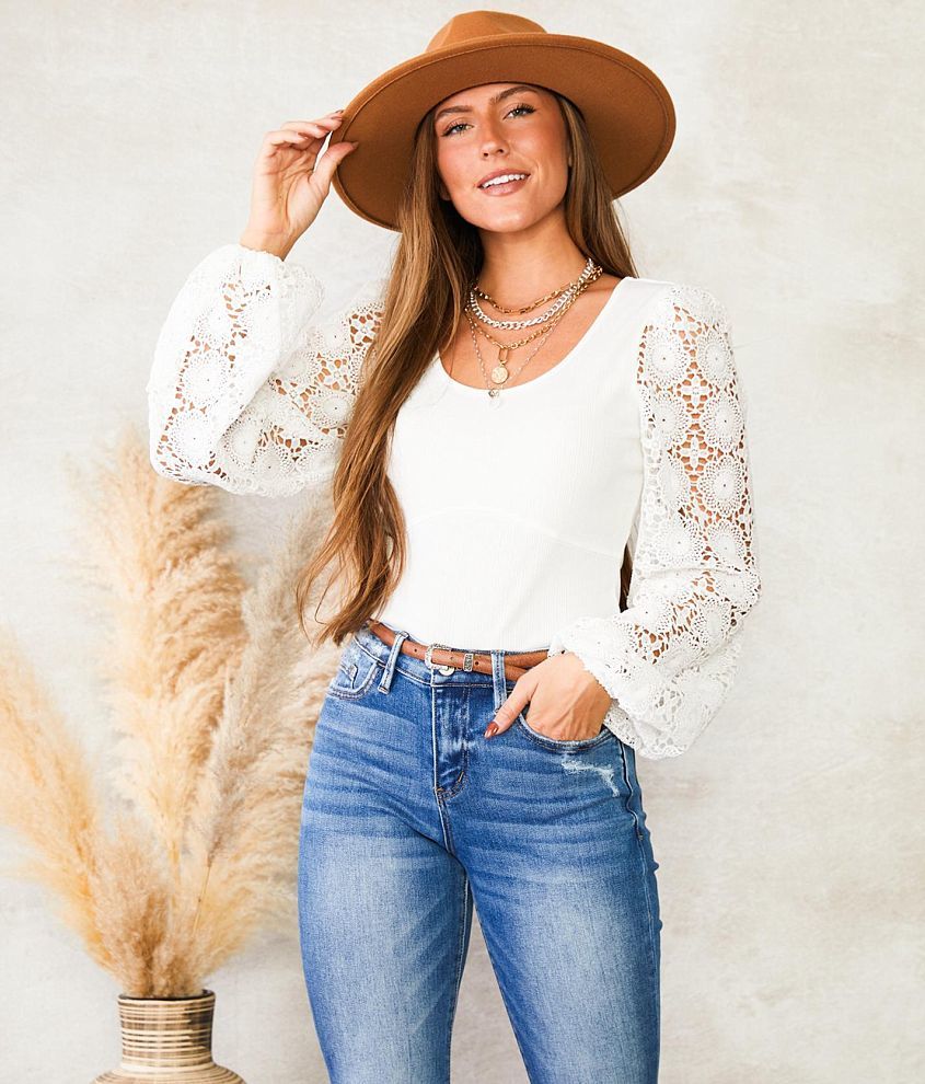 Willow & Root Crochet Balloon Sleeve Top - Women's Shirts/Blouses