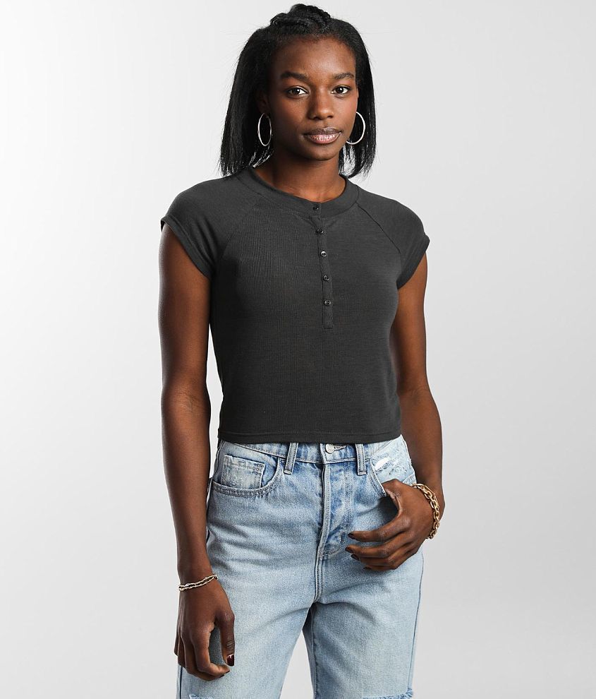 FITZ + EDDI Cropped Henley - Women's Shirts/Blouses in Grey