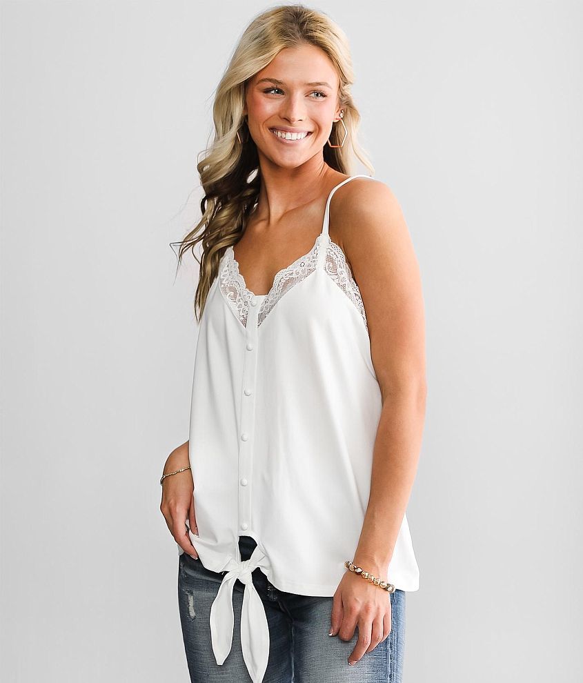 Lace-trimmed Tank Top - White - Ladies