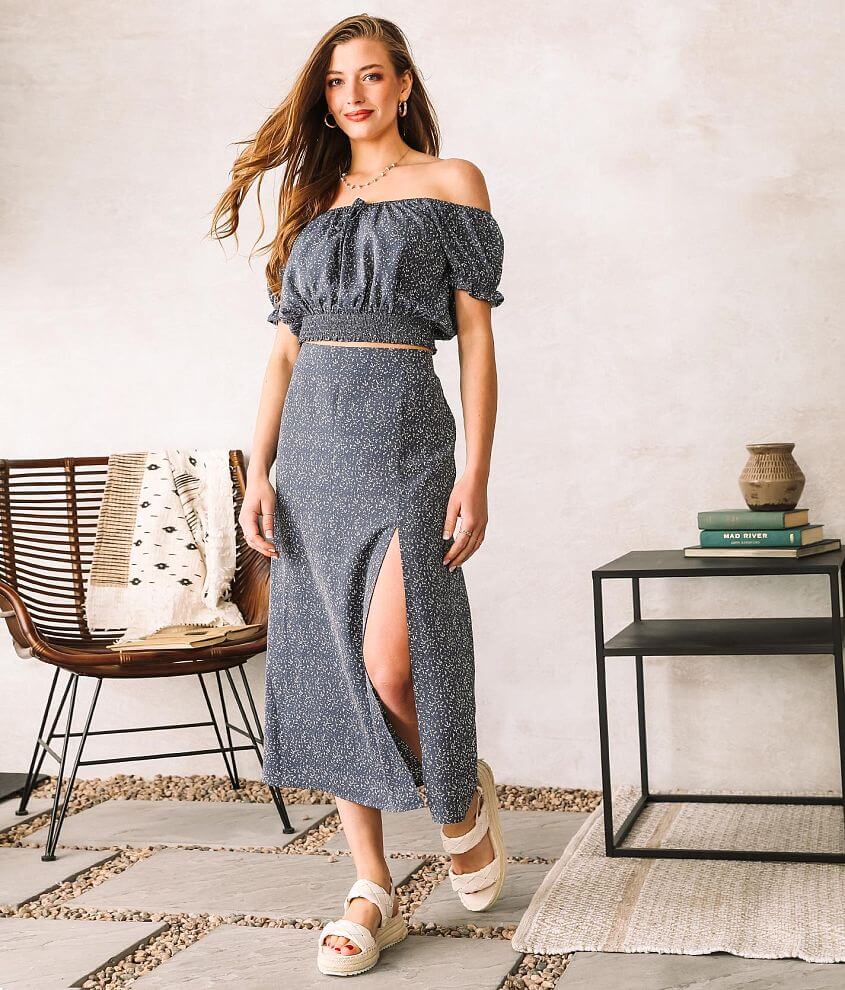 Willow &#38; Root Front Slit Midi Skirt front view
