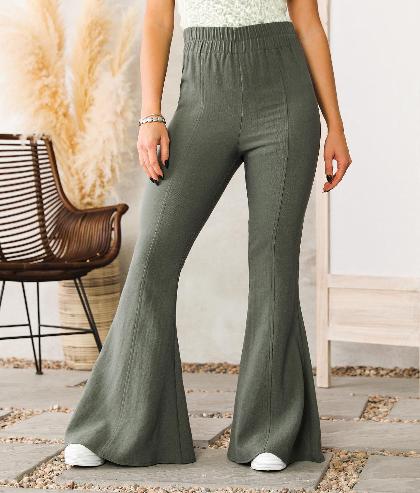 Willow & Root Knit Bell Bottom Pant - Women's Pants in Dusty Olive