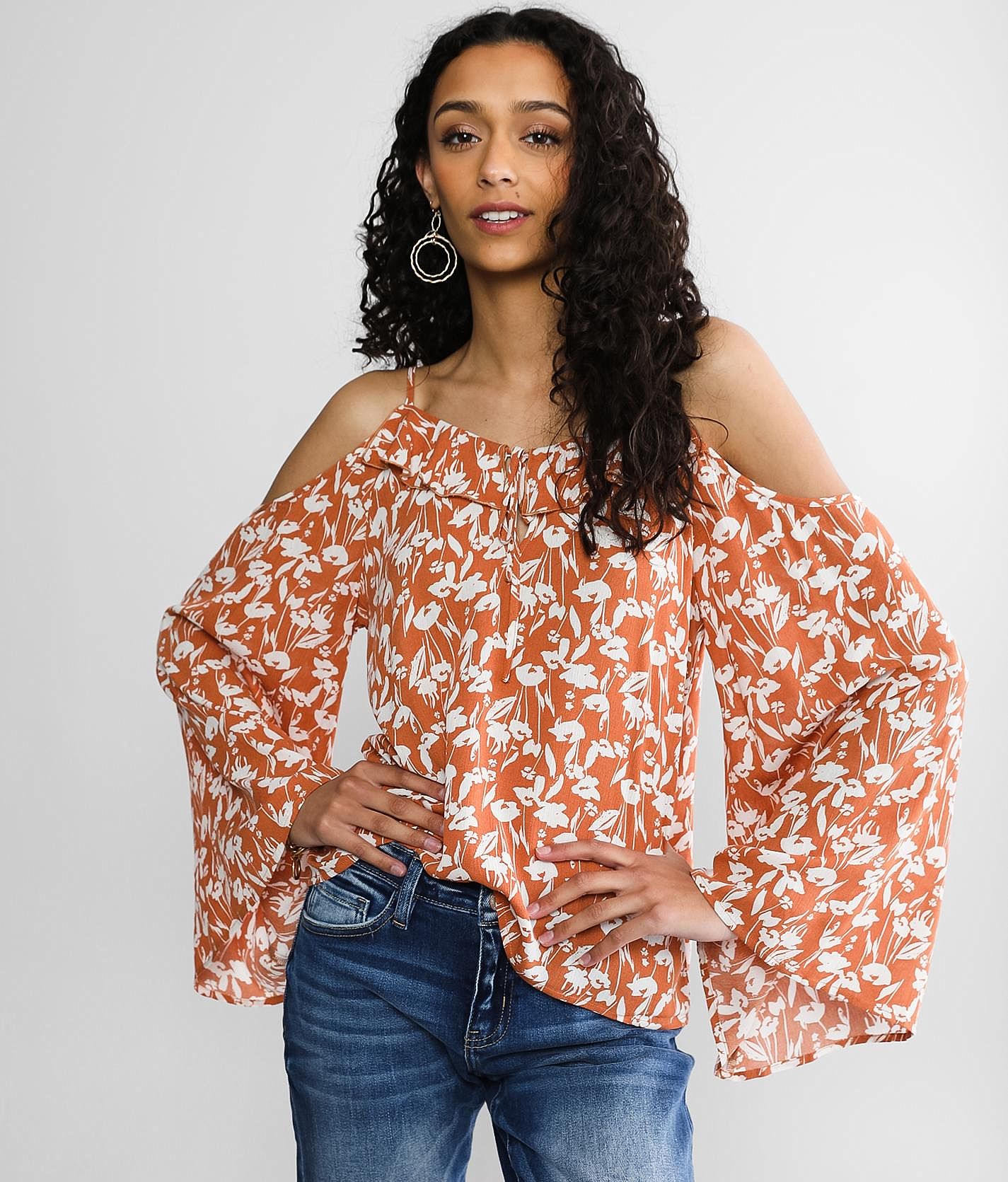 Willow & Root Floral Cold Shoulder Top - Women's Shirts/Blouses in 