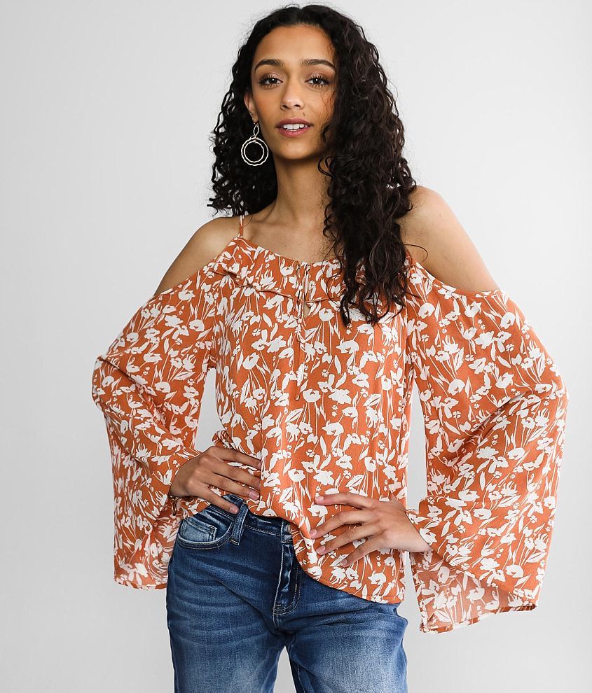 Floral cold shoulder online blouse