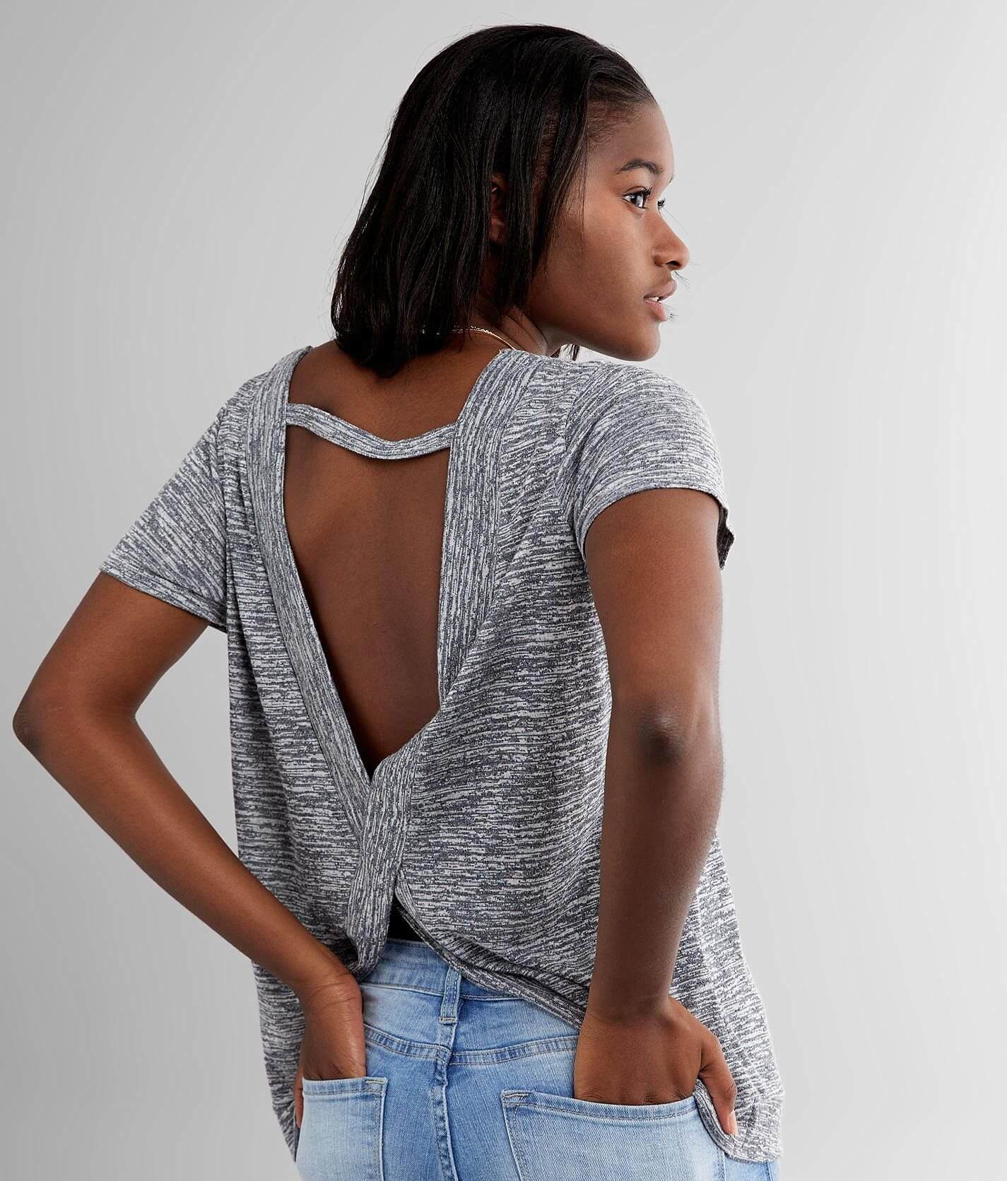 tシャツ Back Open Ribbon Tops レディース シンゾーン OBRIGADO TEE 背中で魅せるロゴT レディース 半袖Tシャツ