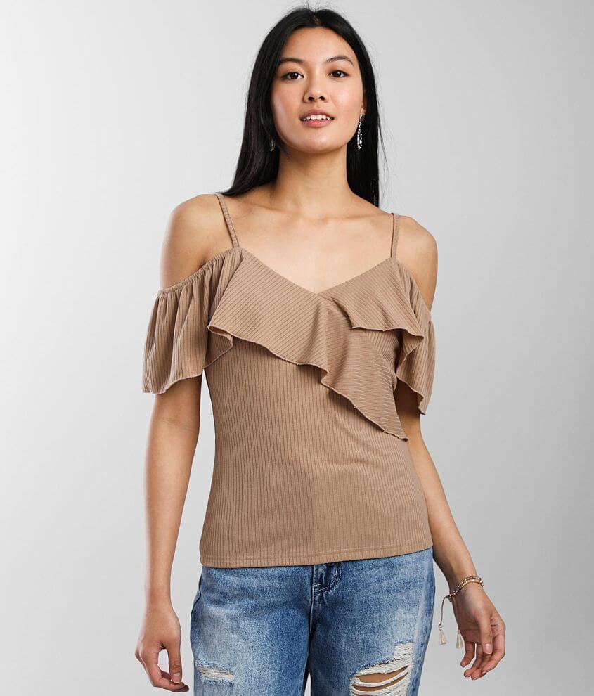 Daytrip Cold Shoulder Ribbed Top front view