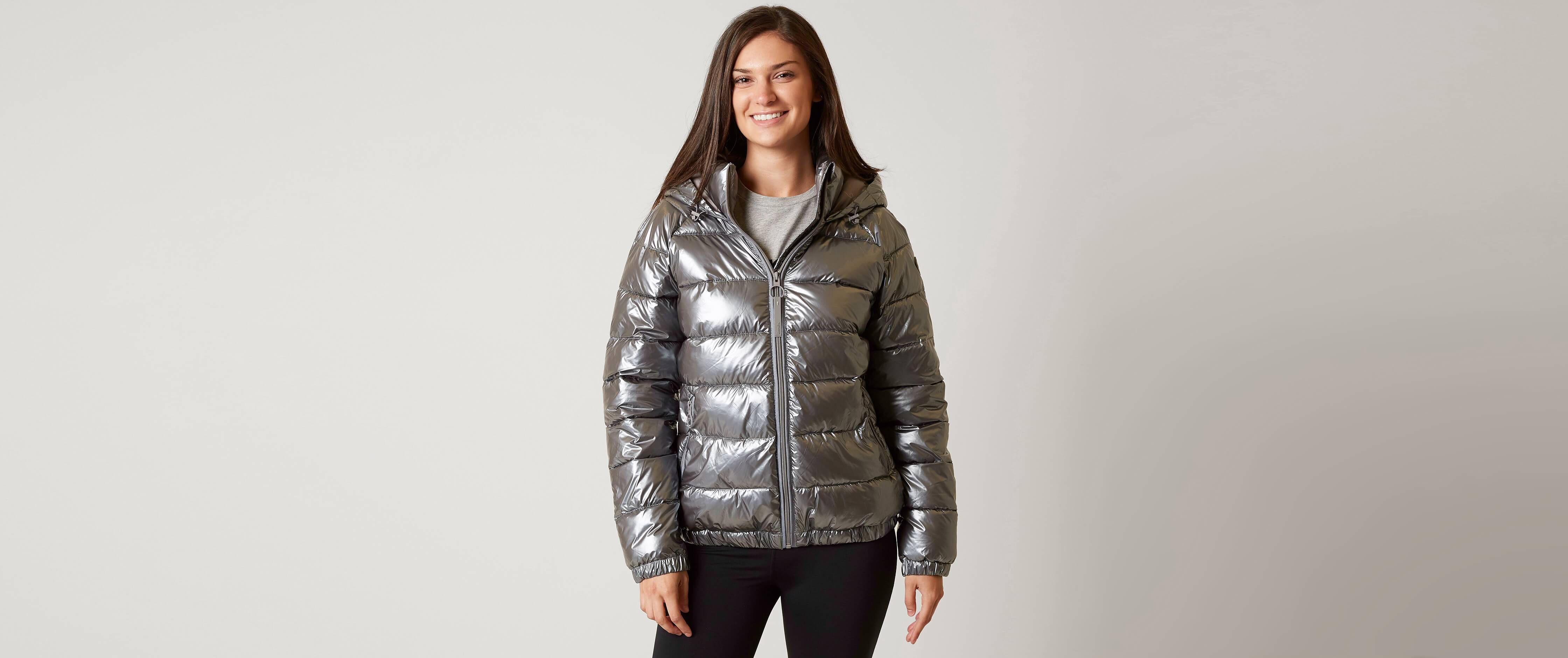 black metallic puffer jacket women's