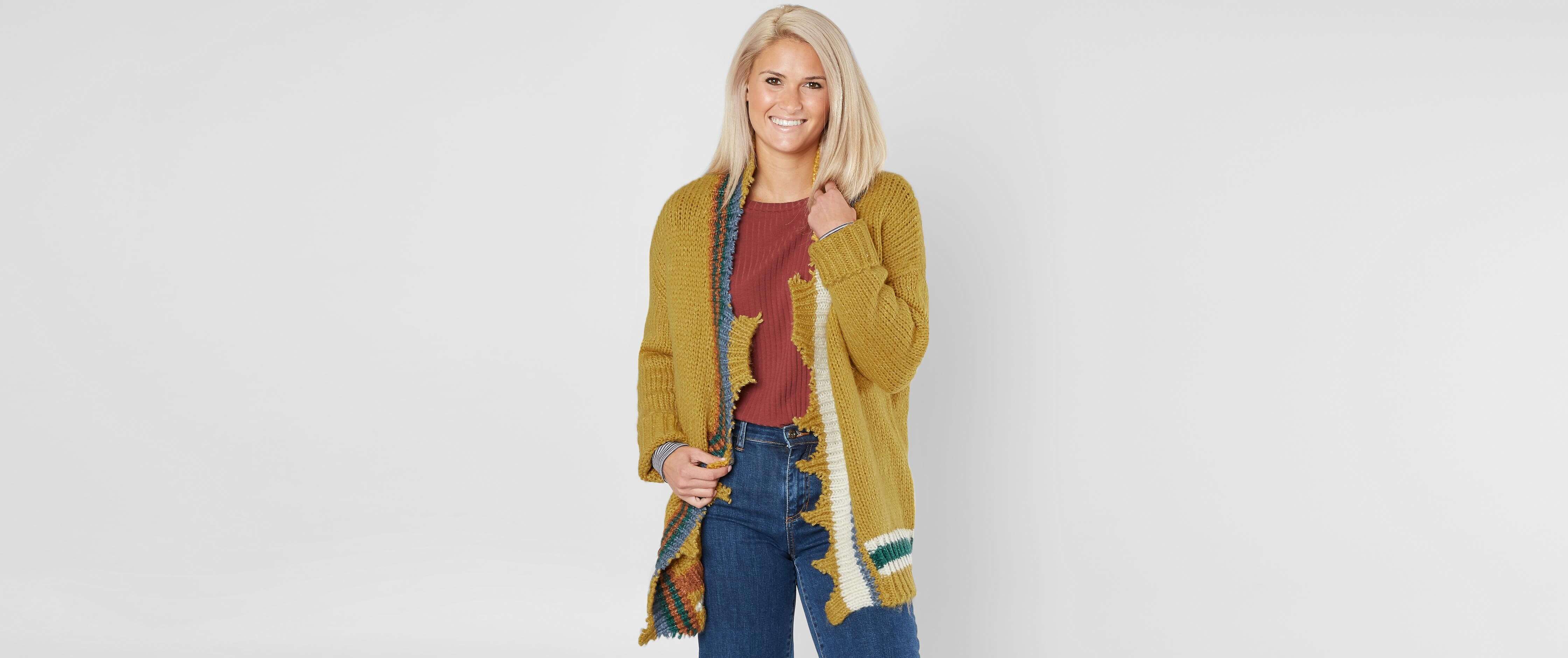 BKE Striped Flyaway Cardigan Sweater