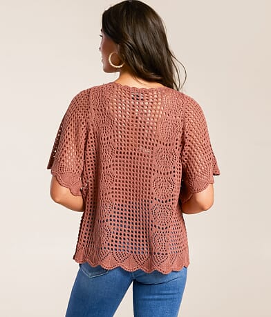 Daytrip Scalloped Crochet Sweater BACK