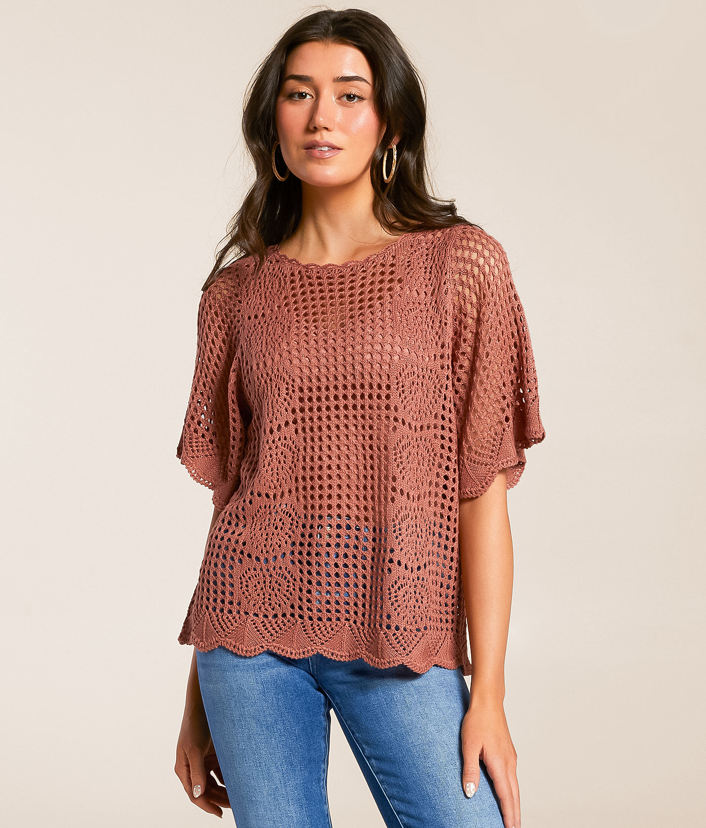 Daytrip Scalloped Crochet Sweater - Women's Sweaters in Withered