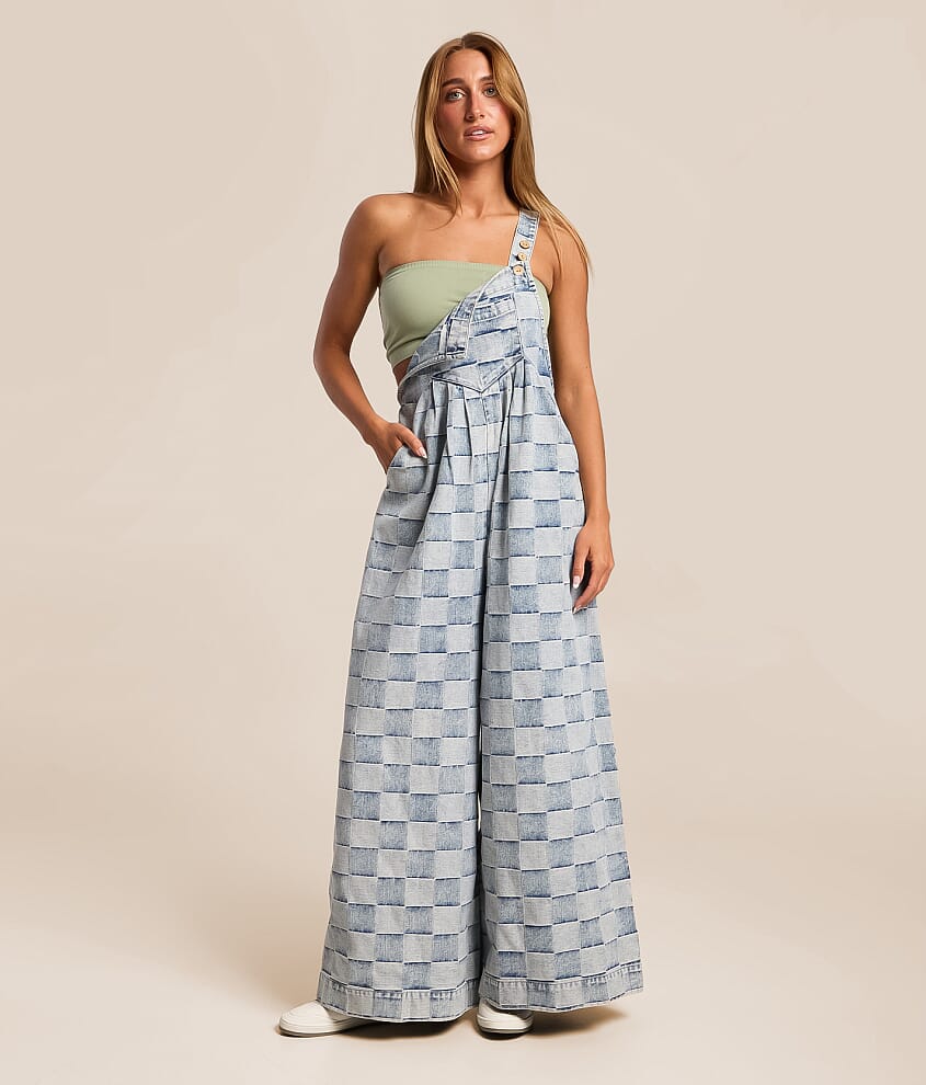 Washed Wide Leg Denim Overall