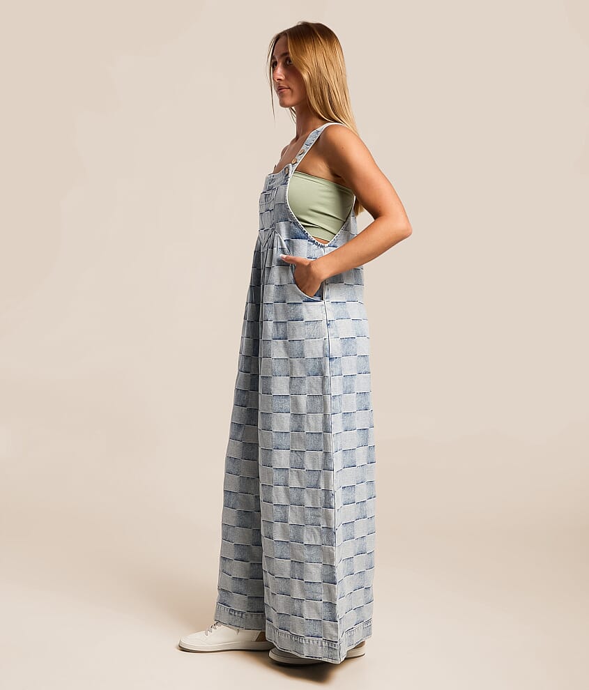 Washed Wide Leg Denim Overall