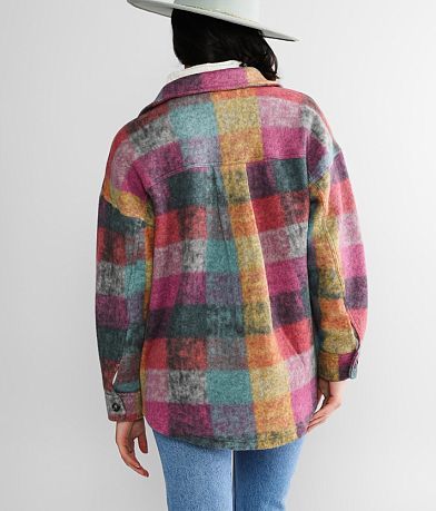 BiBi Plaid Fleece Shacket back view