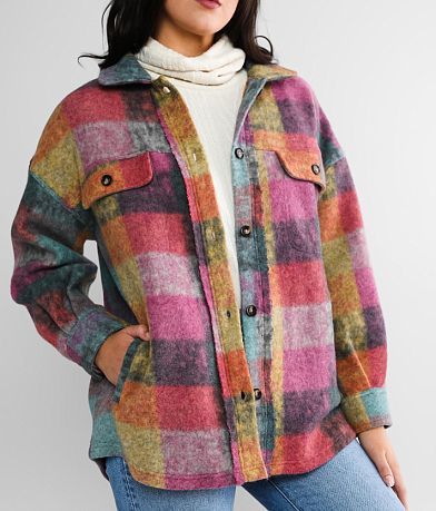 BiBi Plaid Fleece Shacket misc detail 1 view