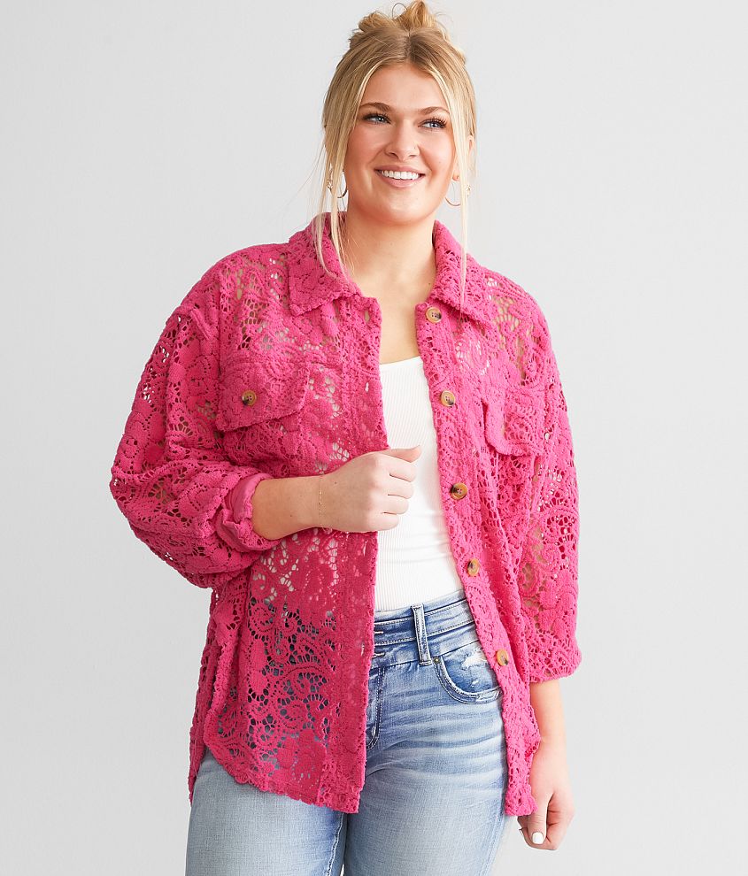 BiBi Crochet Chenille Jacket - Women's Coats/Jackets in Fuschia