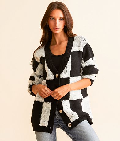 BiBi Checkered Cardigan Sweater front view