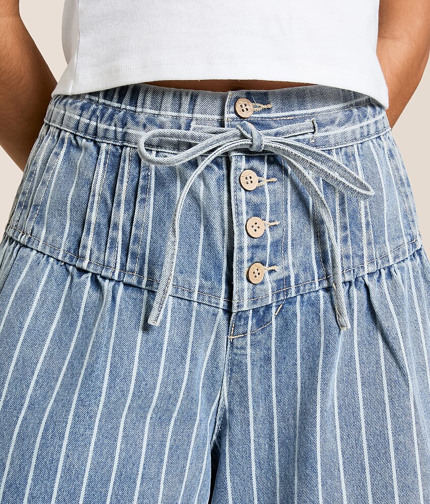 Striped Denim Wide Leg Jean