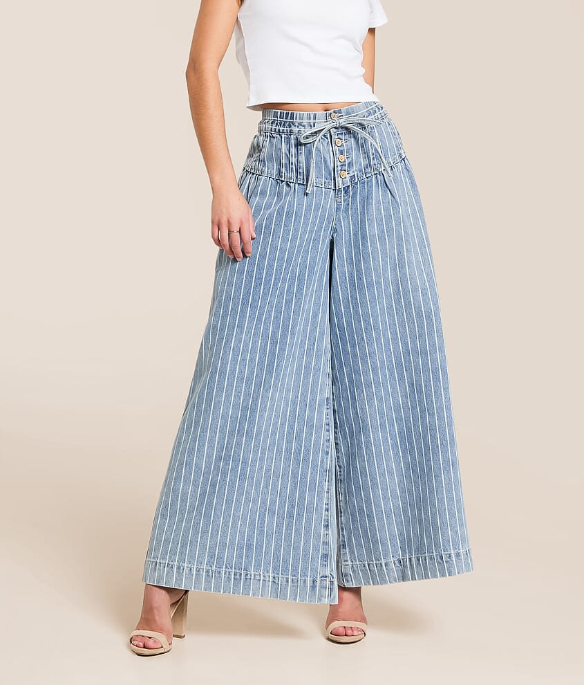 Striped Denim Wide Leg Jean