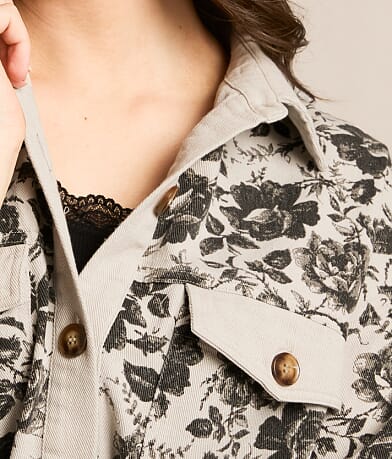 Floral Denim Boyfriend Shacket thumbnail 4