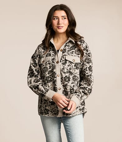 Floral Denim Boyfriend Shacket thumbnail 2
