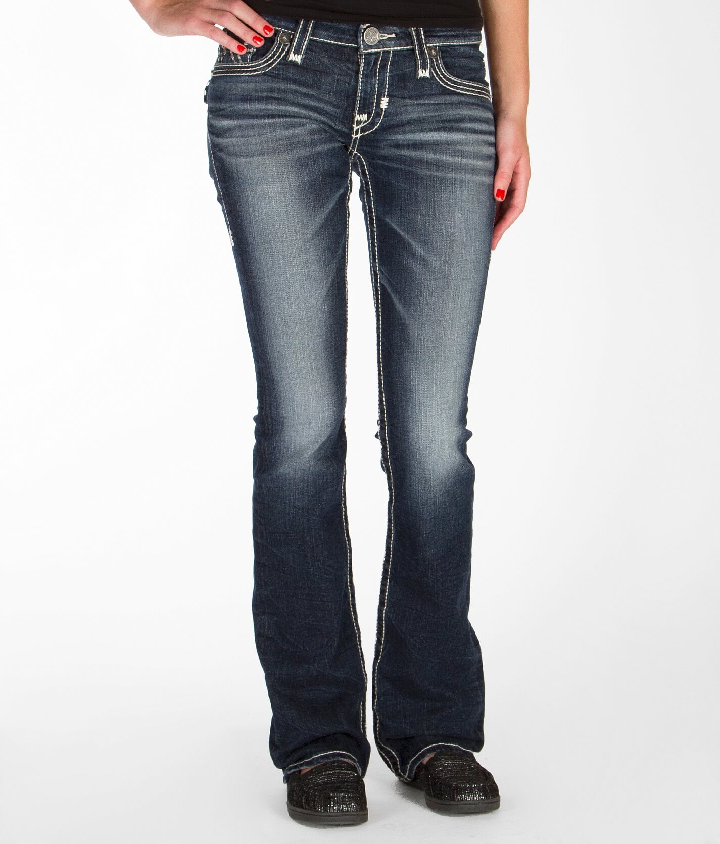 buckle slim bootcut jeans