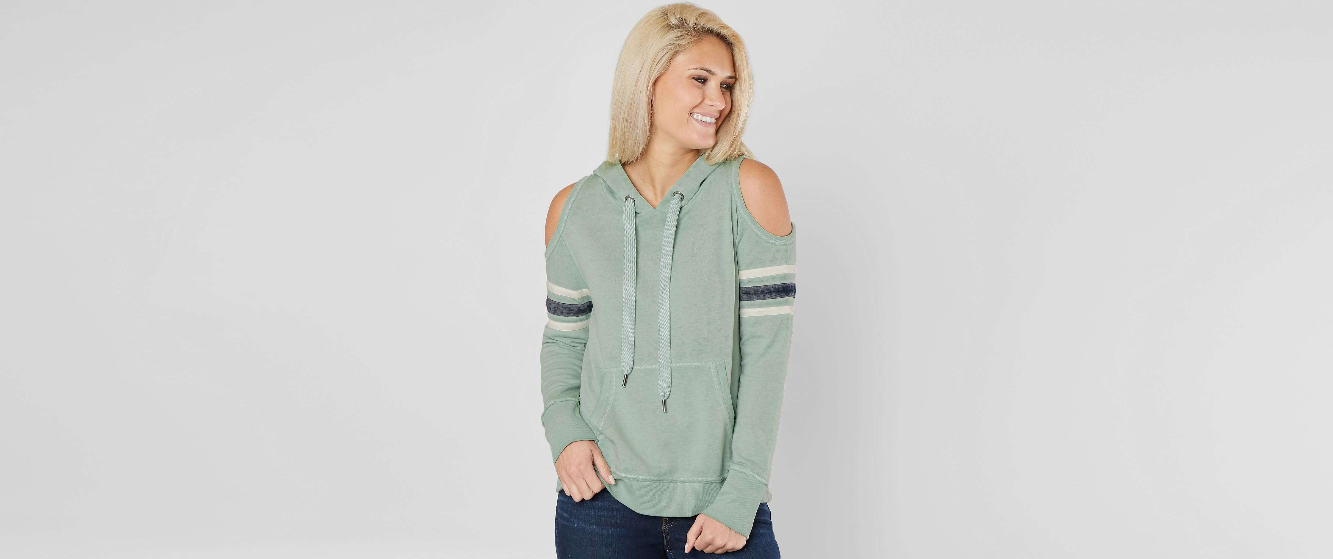 cold shoulder sweatshirt with hood