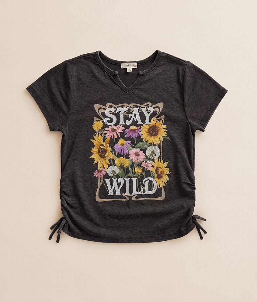 トップス Y's girl&flower print design t-shirts Girls - Modish Rebel Stay Wild Sunflower T-Shirt - Girl's Graphic