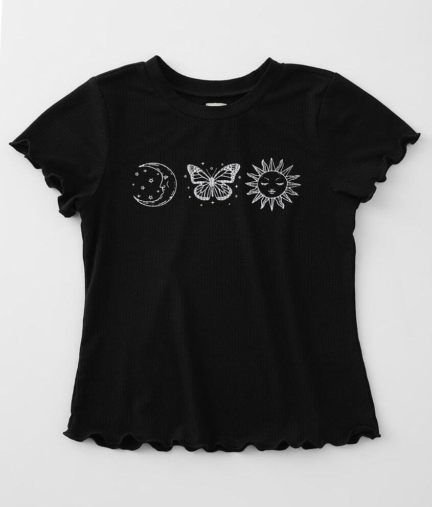 Girls - Modish Rebel Moon Butterfly Sun T-Shirt front view